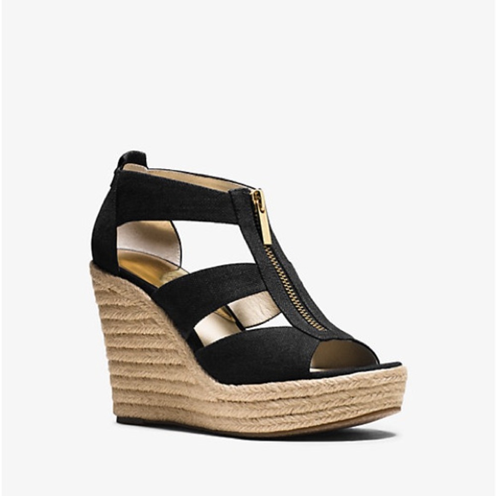 Michael Kors Dark Blue Canvas Wedge Sandals – Size 7